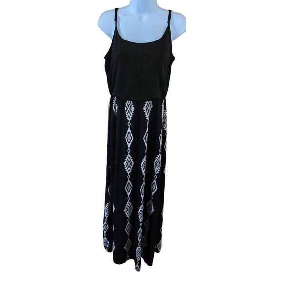 Maxi Dress Black & White Aztec Pattern Sleeveless Straps geometric tribal - Picture 3 of 7